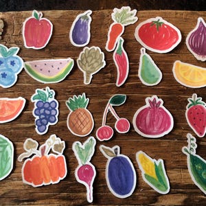 Hand drawn fruit and veggie stickers