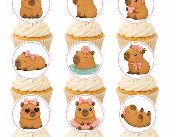 Capybara cupcake toppers or stickers