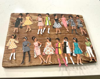 Fussy cut retro Mod vintage black African American ladies women paper doll cut outs