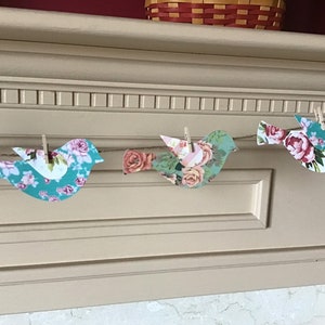 Spring floral birds garland banner medium or large