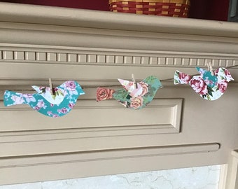 Spring floral birds garland banner medium or large