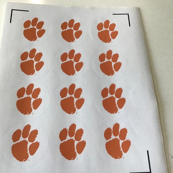 Orange and white paw print stickers confetti cupcake toppers Clemson