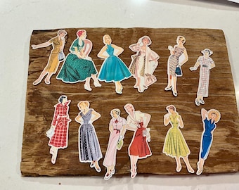Fussy cut retro vintage ladies women paper doll cut outs