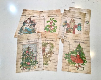 Vintage look Christmas library cards