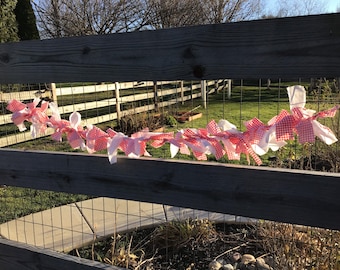 Red and white gingham picnic garland banner Valentine's Day