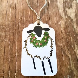 Christmas sheep with wreath gift tags