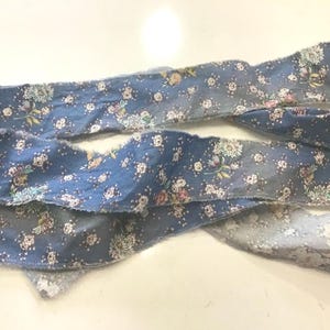 Blue shabby  hand torn floral  fabric ribbon