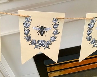 Vintage bee with laurel banner garland