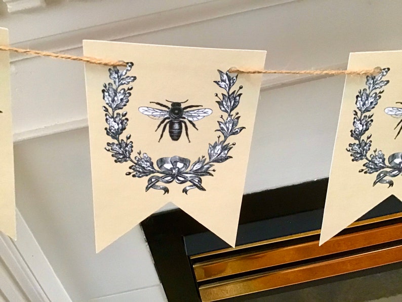 Vintage bee with laurel banner garland