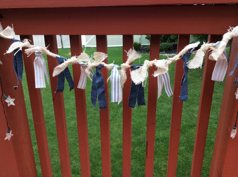 ticking and burlap hand tied shabby Garland Denim