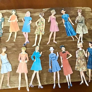 Fussy cut retro vintage ladies women paper doll cut outs
