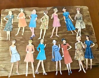 Fussy cut retro vintage ladies women paper doll cut outs