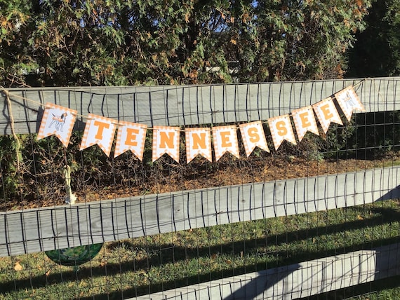 University of Tennessee orange and white gingham  banner garland party decor. Officially licensed