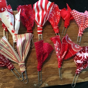 Assorted  red fabric paper clips planner clips