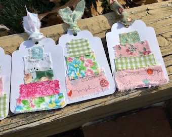 Shabby fabric birthday gift tags