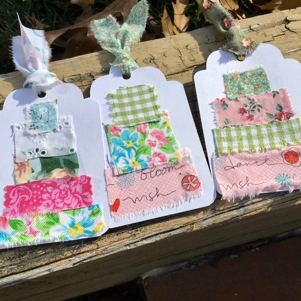 Shabby fabric birthday gift tags