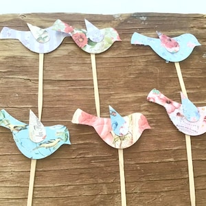 Floral birds  cupcake toppers