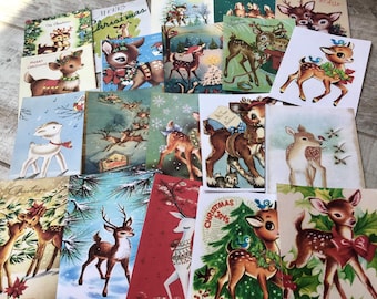 Assorted set of 20 cute retro vintage Christmas deer tags journal cards planners die cuts