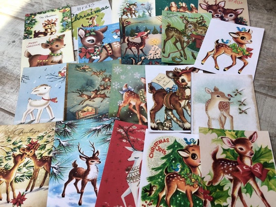 Assorted set of 20 cute retro vintage Christmas deer tags journal cards  planners die cuts