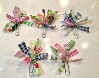 Frilly fabric pompom paper clips planner clips