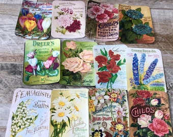 Assorted set of 20 floral seed catalog planner cards die cuts notecards retro