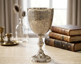 Gobelet en laiton gravé | Calice à vin médiéval | Coupe de mariage gothique Renaissance | Gobelet à boire royal | Calice royal | Coupe de communion en or