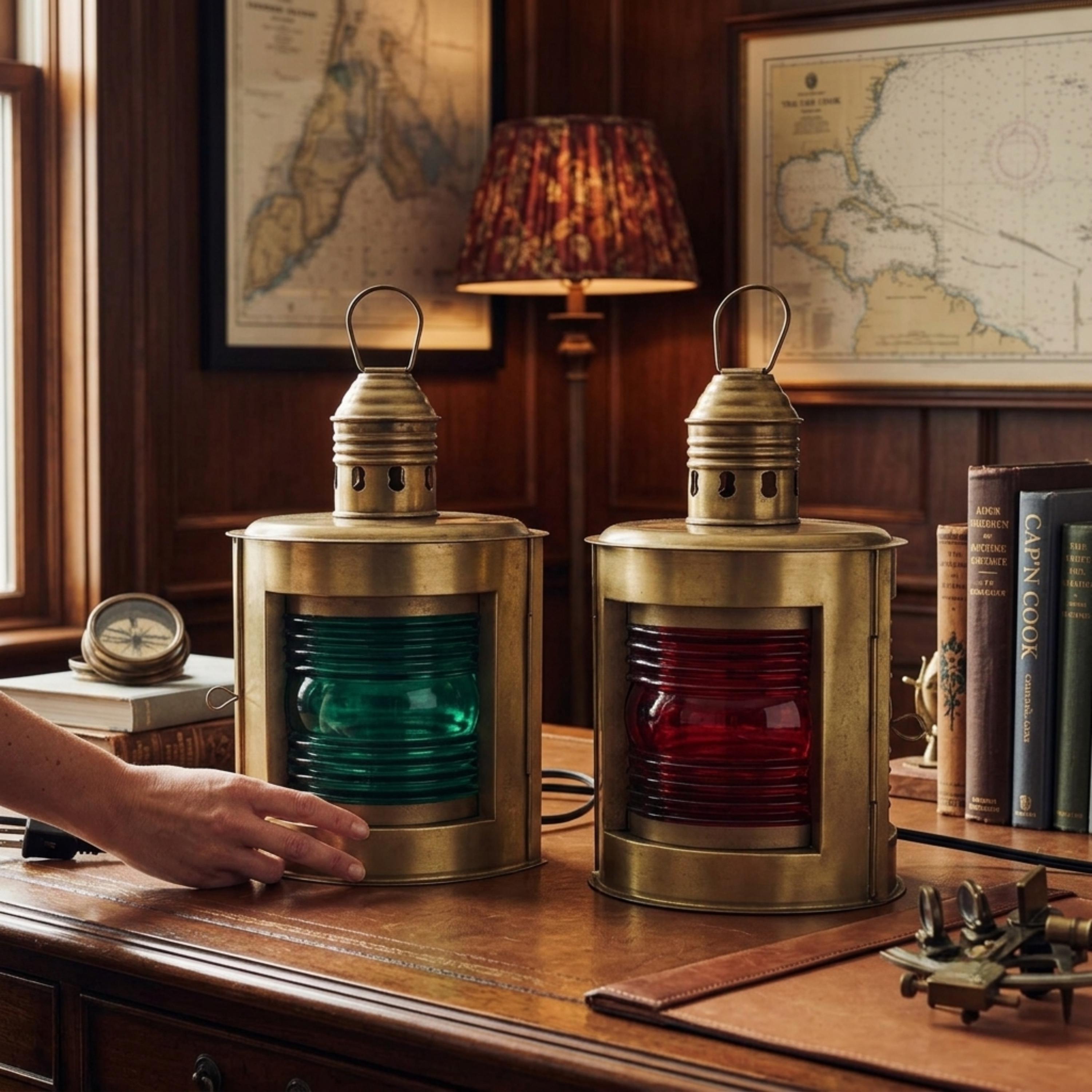 日本船燈株式会社　赤　緑　2色　アンティーク　インテリア Nautical Red and Green Glass Lighting - Etsy