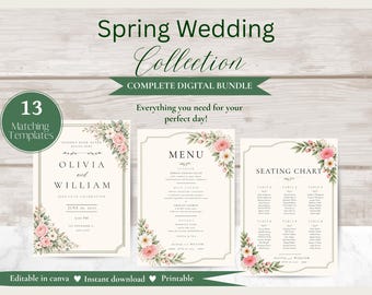 Romantic Spring Wedding Collection | 13 Editable Canva Templates