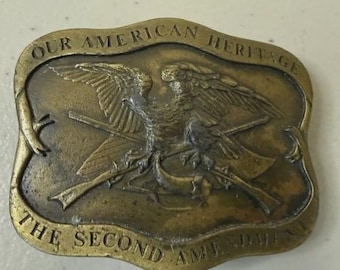 1977 INDIANA METAL Our American Heritage - The Second Amendment Brass Belt Buckle