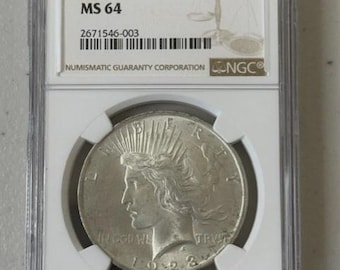 1923 Peace Silver Dollar MS64 Graded Certified Coin - NGC