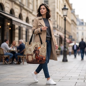 Steampunk teckel draagtas | Tas met gepersonaliseerd huisdierportret | Cadeau voor hondenliefhebbers | Patchwork textielkunst | Kies je stijl
