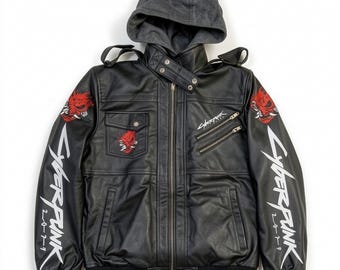 Chaqueta Cyberpunk - Chaqueta de motociclista con capucha estilo samurái de David Martinez 2077 - Disfraz de cosplay para gamers