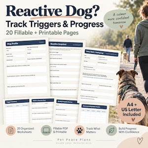 Reactive Dog Trigger Tracker, Training Progress Journal, Fillable Printable PDF
