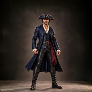 Navy Pirate Captain Leather Outfit l Halloween Renaissance Cosplay Costume