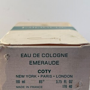 Vintage Coty EMERAUDE Eau De Cologne 110 ml-3.75 fl oz 85% Vol. Discontinued. Made in France. image 5