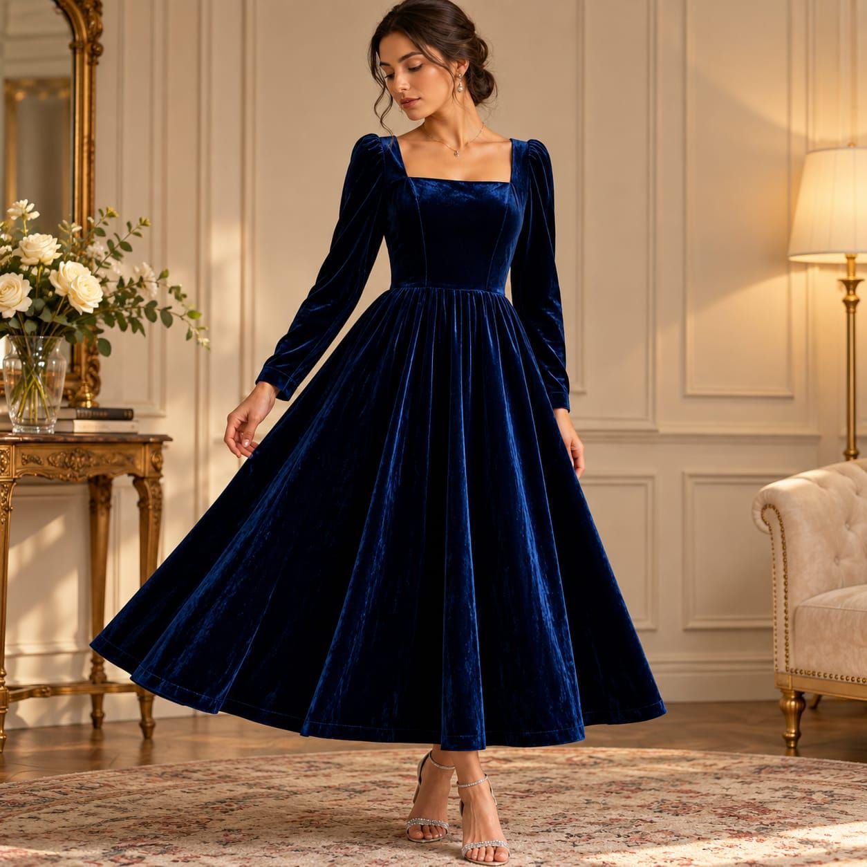 Royal Blue Velvet Long Dress - Etsy