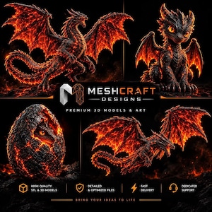 Fire Dragon 3D Model, Detailed Scale STL File for Tabletop Gaming