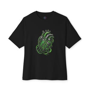 Cybernetic Heart Green Neon Shirt | Techwear Cyberpunk Apparel | Mechanical Anatomy Tee | Programmer Hacker Gift | Circuit Board Art