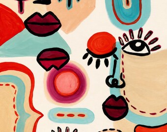 Impressão de Arte Abstrata com Rostos | Impressão Giclée Colorida A4–A2 | Arte de Parede Moderna com Retratos | LayDySign