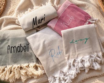 Personalized Beach Towels , Bridesmaid Bachelorette Gifts , Custom Turkish Towels