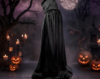 Schwarzer Kapuzenumhang, Halloween-Kostüm, Sensenmann-Robe, Zaubererumhang für Erwachsene für Vampir-, Dämonen-Cosplay und Maskerade