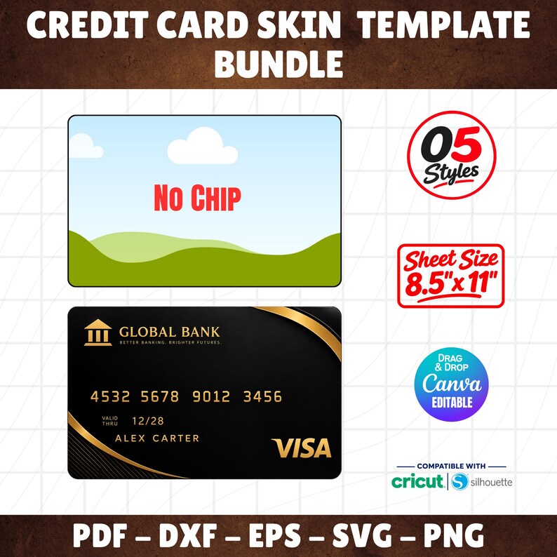 Credit Card Skin Template, Editable Canva Debit Card Cover, Credit Card ...