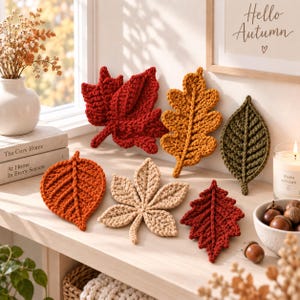Autumn Leaf Crochet Pattern PDF, Maple Leaf Coaster, Crochet Leaves & Fall Applique, Thanksgiving Decor, Crochet Garland, Fall Home Decor