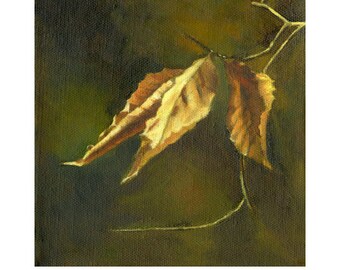 Winter Beech Tree Leaf Oil Painting: Woodland Home Decor