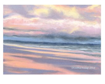 Stormy Beach Sunset Giclee Print: Coastal Home Wall Decor