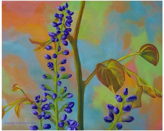 Wildflowers Purple Lupine Leaves Buds Oil Painting Expressionist Violet Blue Pink soft multi colors digital print nature