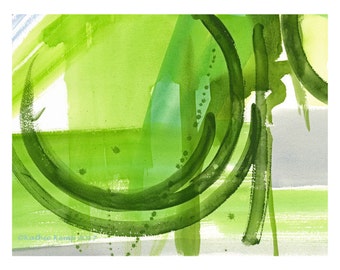Green Abstract Watercolor Painting: Geometric Archival Art Print