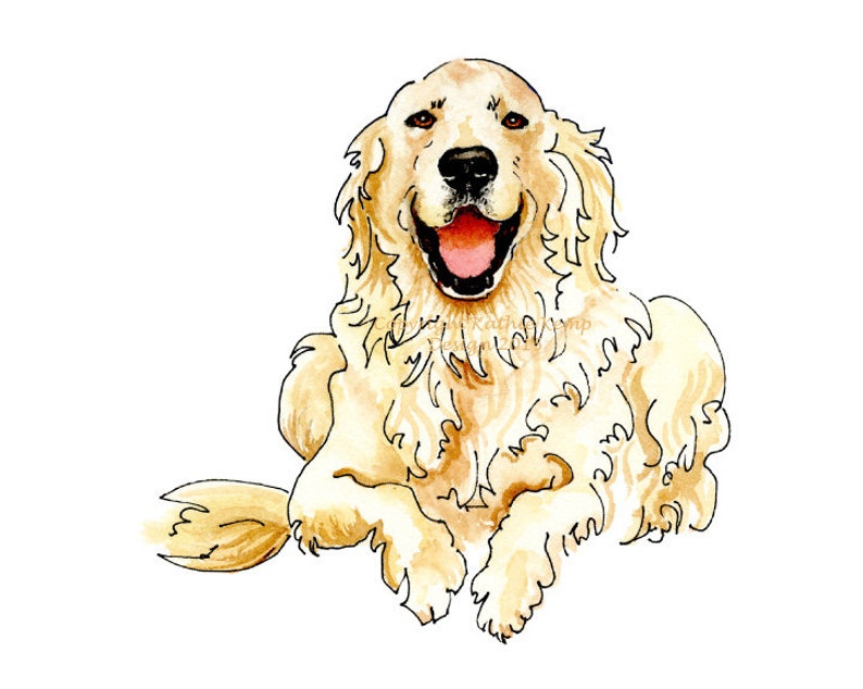 Golden Retriever Drawing Pen & Ink Watercolor Gift Idea Fathers Day Mothers Day Pet Portraits Dog Painting Memorial Giclee Gold Orange Black image 2