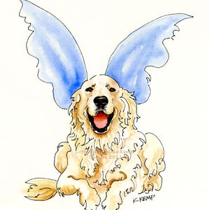 Golden Retriever Watercolor Portrait: Pen & Ink Giclee Print image 3