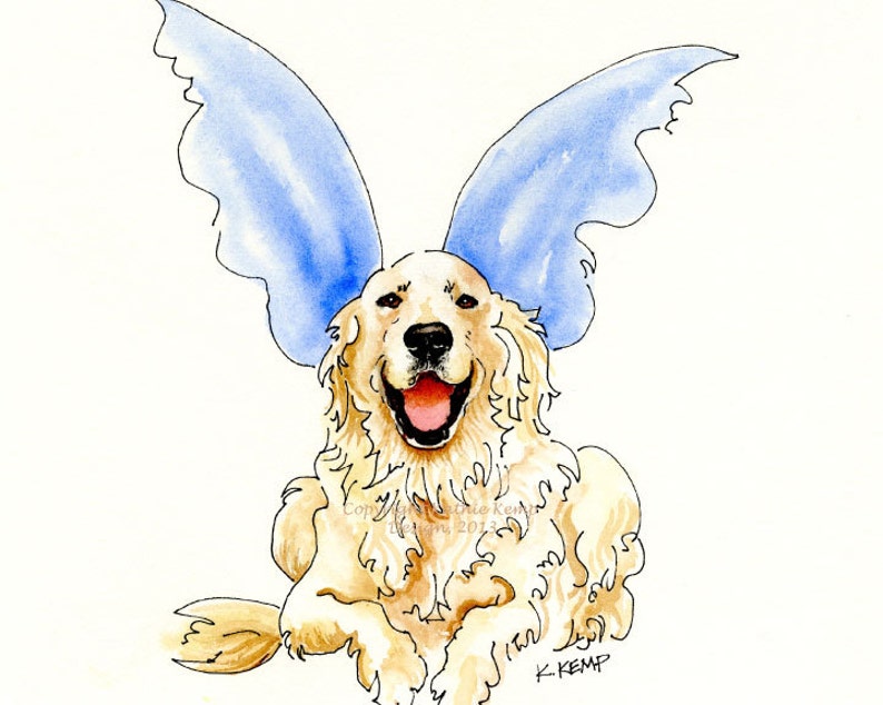 Golden Retriever Watercolor Portrait: Pen & Ink Giclee Print image 3